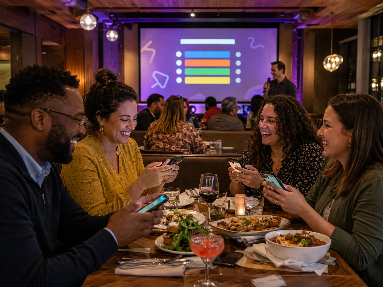 Diners playing trivia